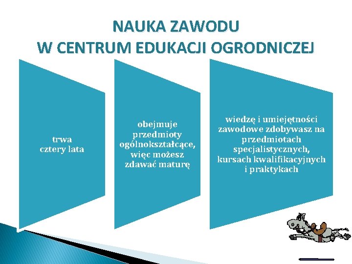 NAUKA ZAWODU W CENTRUM EDUKACJI OGRODNICZEJ trwa cztery lata obejmuje przedmioty ogólnokształcące, więc możesz