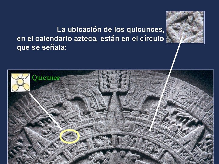 La ubicación de los quicunces, en el calendario azteca, están en el círculo que
