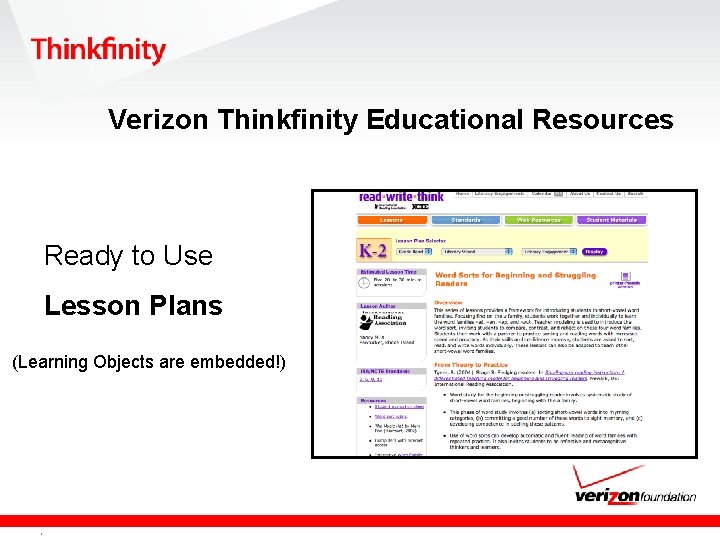 Verizon Thinkfinity Educational Resources Ready to Use Lesson Plans (Learning Objects are embedded!) Confidential