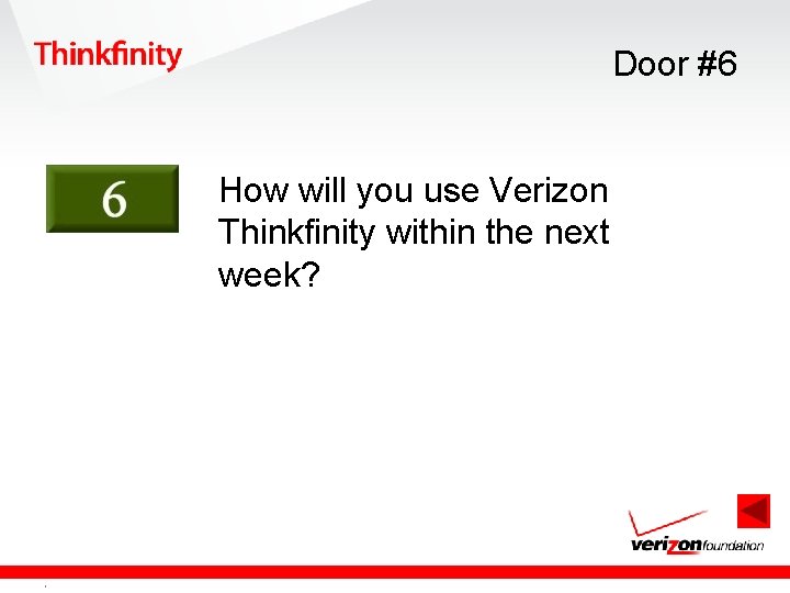 Door #6 How will you use Verizon Thinkfinity within the next week? Confidential and
