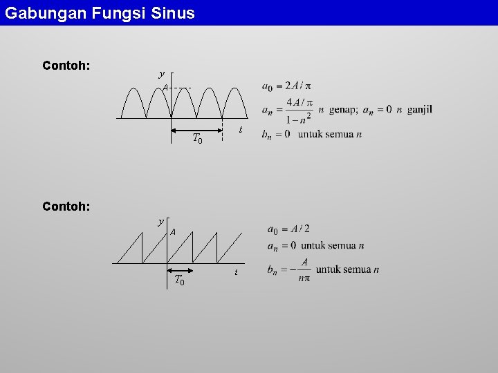 Gabungan Fungsi Sinus Contoh: y A t T 0 Contoh: y A T 0