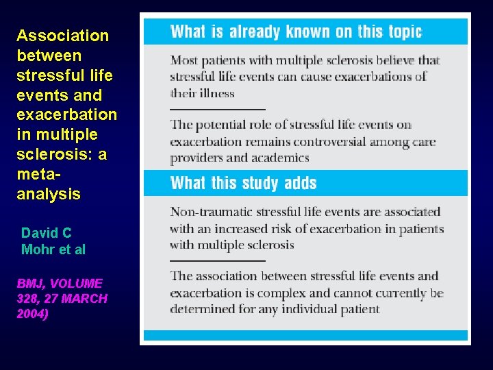 Association between stressful life events and exacerbation in multiple sclerosis: a metaanalysis David C