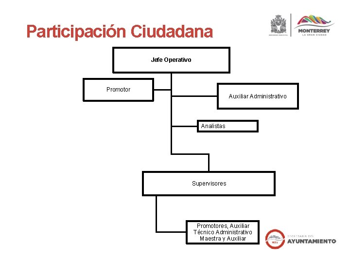 Participación Ciudadana Jefe Operativo Promotor Auxiliar Administrativo Analistas Supervisores Promotores, Auxiliar Técnico Administrativo Maestra