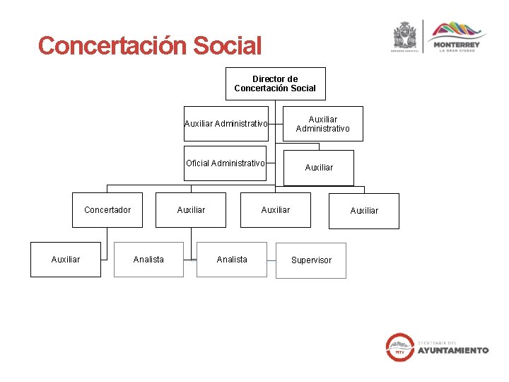 Concertación Social Director de Concertación Social Auxiliar Administrativo Oficial Administrativo Concertador Auxiliar Analista Auxiliar