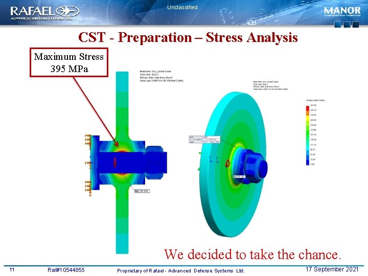 Unclassified CST - Preparation – Stress Analysis Maximum Stress 395 MPa We decided to