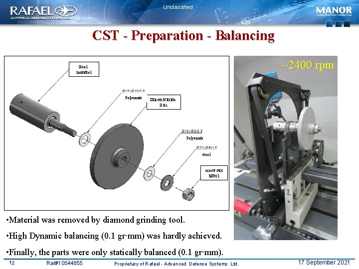 Unclassified CST - Preparation - Balancing ~2400 rpm Steel mandrel Polyamide Silicon Nitride Disc
