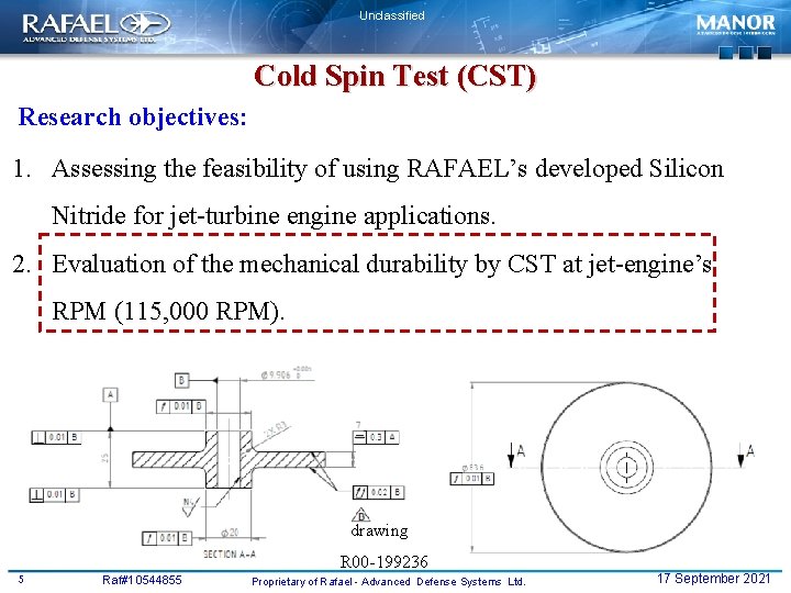 Unclassified Cold Spin Test (CST) Research objectives: 1. Assessing the feasibility of using RAFAEL’s