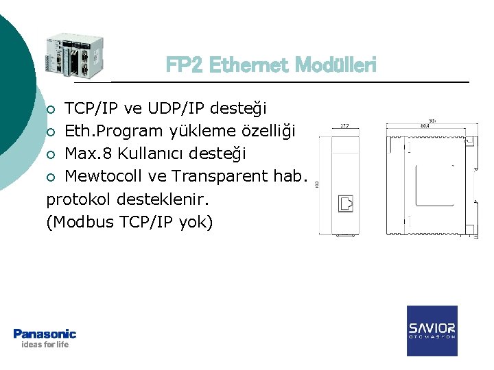 FP 2 Ethernet Modülleri TCP/IP ve UDP/IP desteği ¡ Eth. Program yükleme özelliği ¡