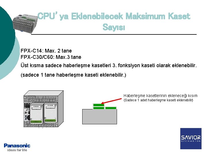 CPU’ya Eklenebilecek Maksimum Kaset Sayısı FPX-C 14: Max. 2 tane FPX-C 30/C 60: Max.