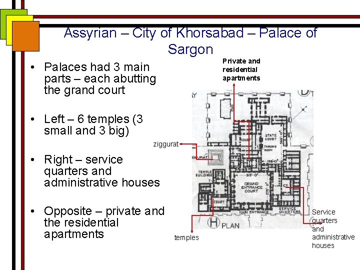 Assyrian – City of Khorsabad – Palace of Sargon Private and residential apartments •