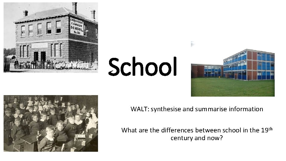 School WALT: synthesise and summarise information What are the differences between school in the