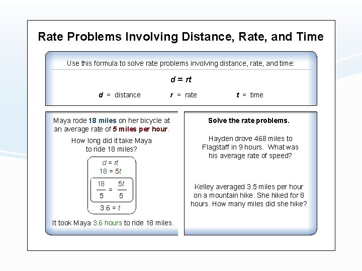 Rate Problems Unit Rates A rate compares two