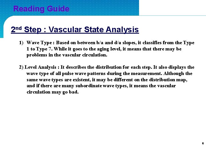 Reading Guide 2 nd Step : Vascular State Analysis 1) Wave Type : Based