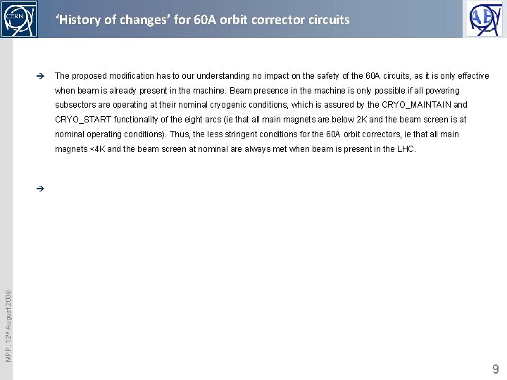 ‘History of changes’ for 60 A orbit corrector circuits è The proposed modification has