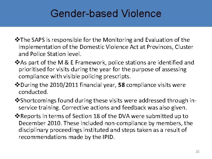 Gender-based Violence v. The SAPS is responsible for the Monitoring and Evaluation of the