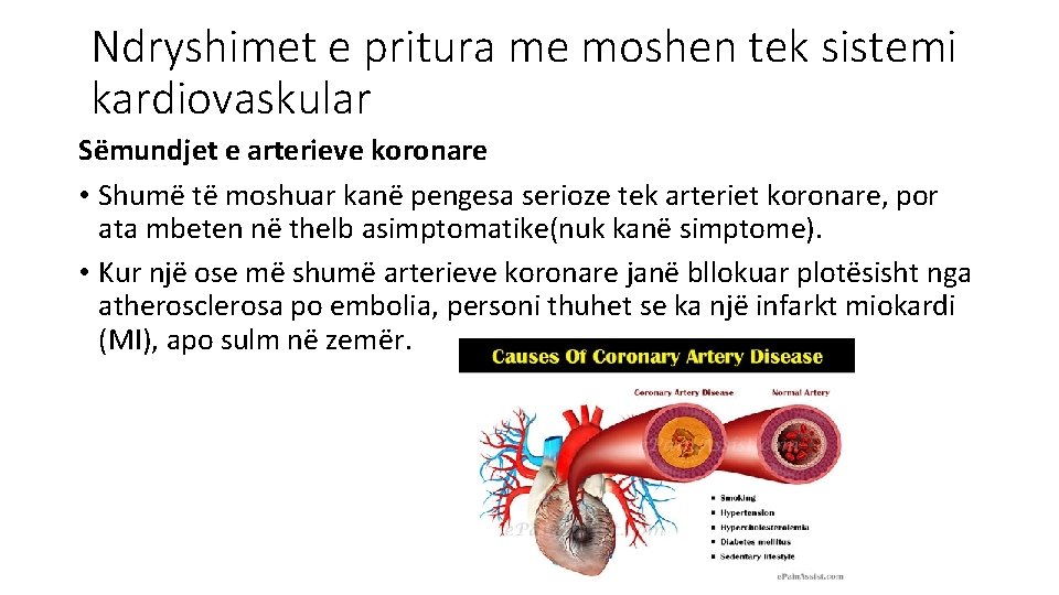 Ndryshimet e pritura me moshen tek sistemi kardiovaskular Sëmundjet e arterieve koronare • Shumë