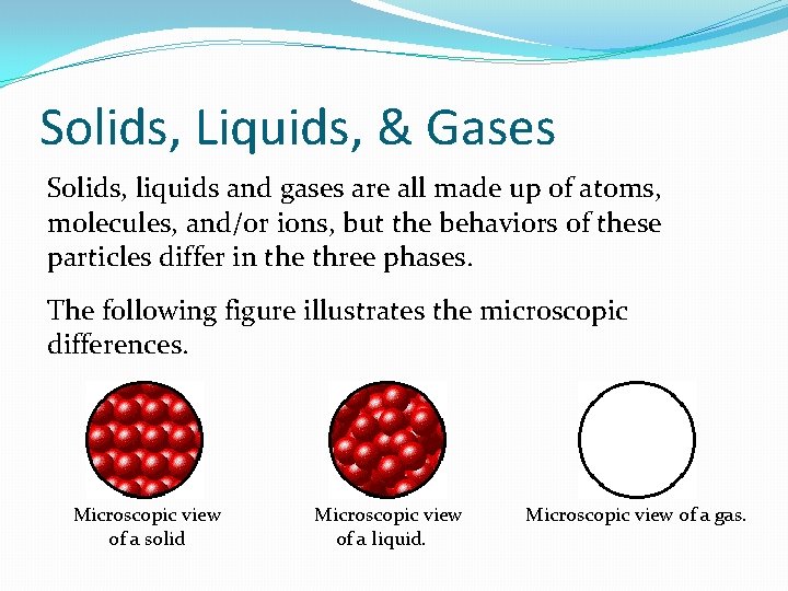 Solids, Liquids, & Gases Solids, liquids and gases are all made up of atoms,