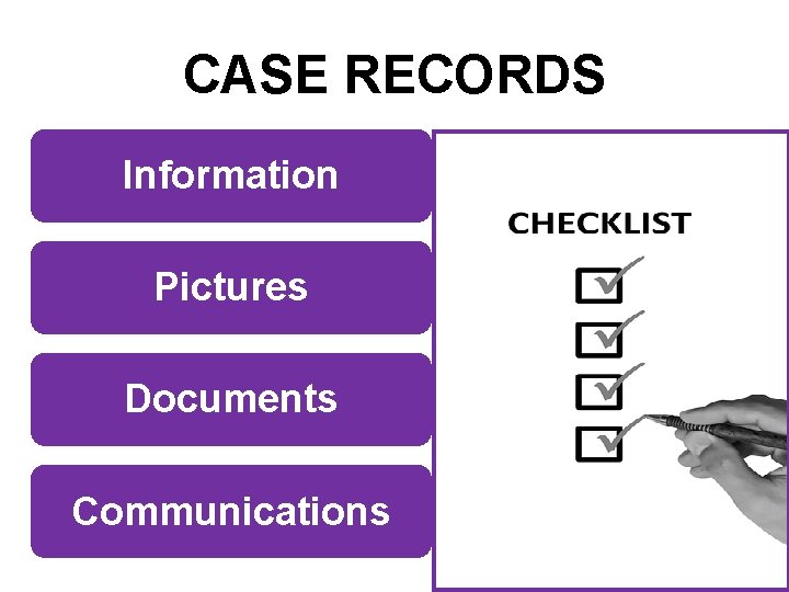 CASE RECORDS Information Pictures Documents Communications 