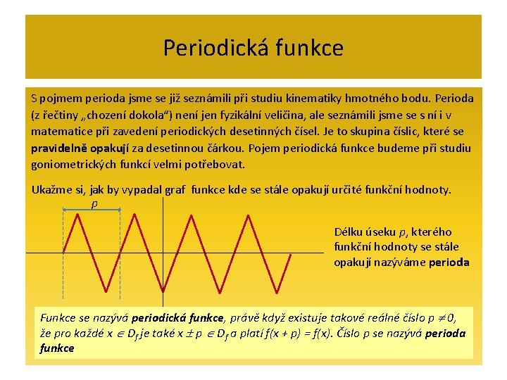 Periodická funkce S pojmem perioda jsme se již seznámili při studiu kinematiky hmotného bodu.