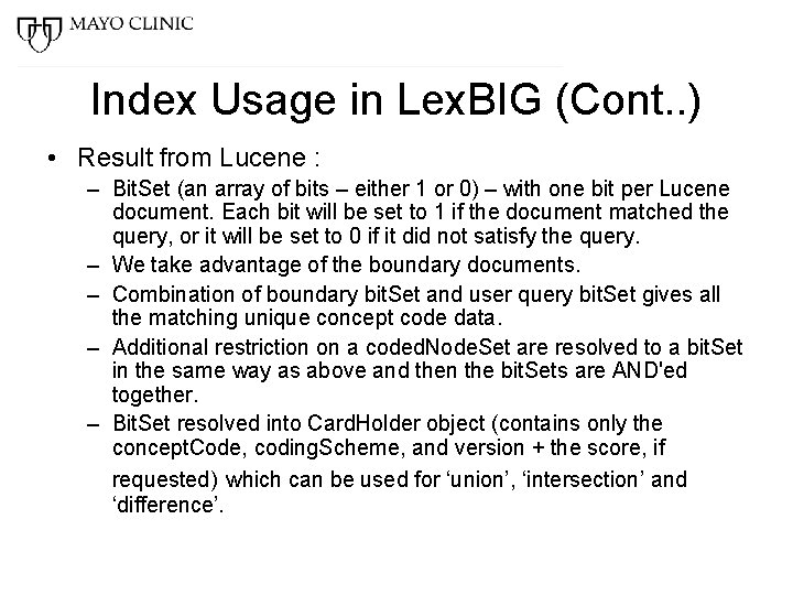 Index Usage in Lex. BIG (Cont. . ) • Result from Lucene : –