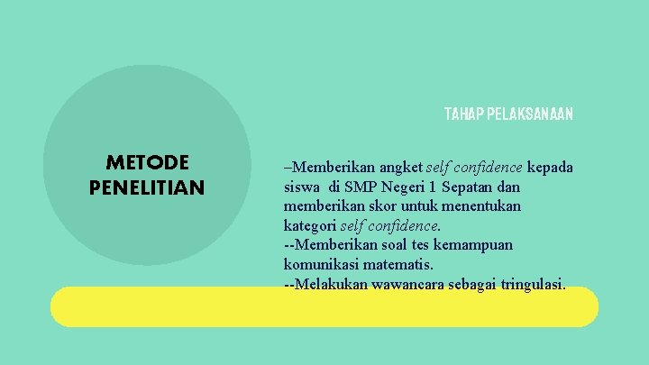 TAHAP PElaksanaan METODE PENELITIAN --Memberikan angket self confidence kepada siswa di SMP Negeri 1