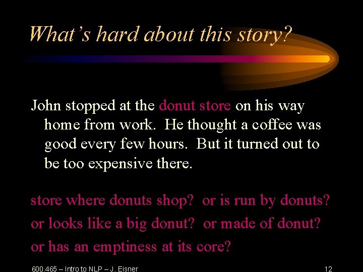 What’s hard about this story? John stopped at the donut store on his way