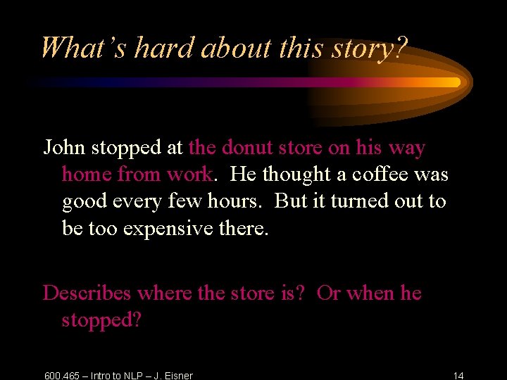 What’s hard about this story? John stopped at the donut store on his way