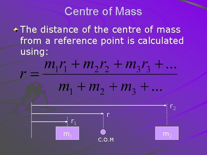 Centre of Mass The distance of the centre of mass from a reference point