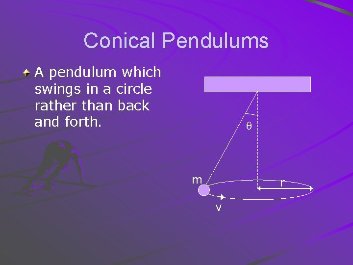 Conical Pendulums A pendulum which swings in a circle rather than back and forth.