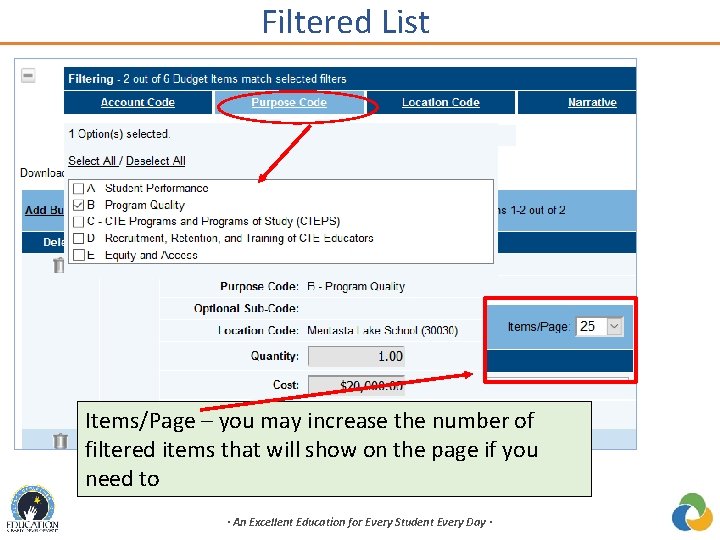Filtered List Items/Page – you may increase the number of filtered items that will