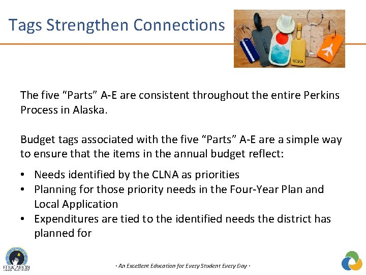 Tags Strengthen Connections The five “Parts” A-E are consistent throughout the entire Perkins Process