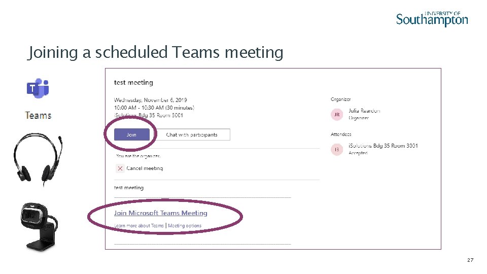 Joining a scheduled Teams meeting 27 