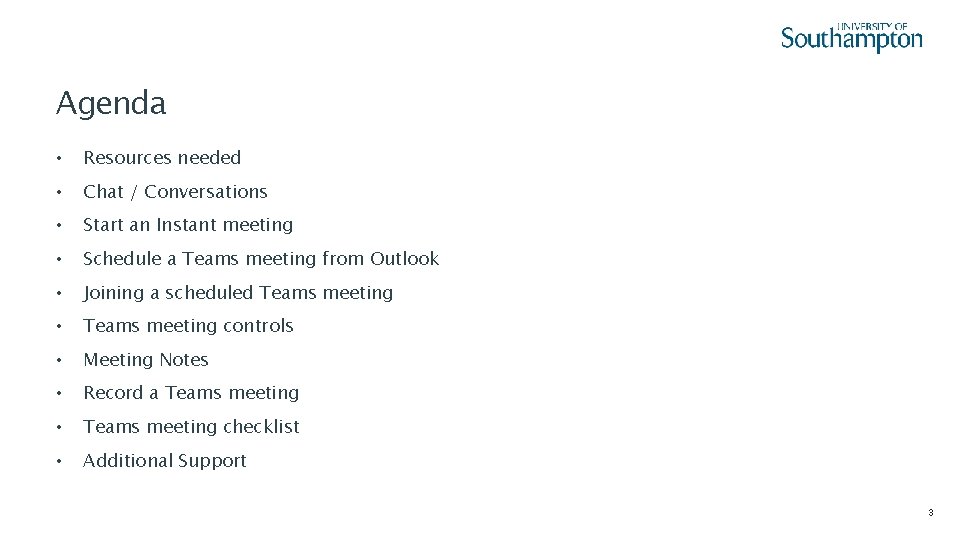 Agenda • Resources needed • Chat / Conversations • Start an Instant meeting •