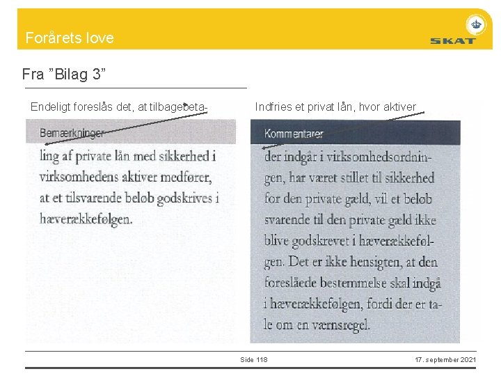 Forårets love Fra ”Bilag 3” Endeligt foreslås det, at tilbagebeta- Indfries et privat lån,