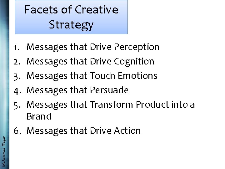 Facets of Creative Strategy Muhammad Waqas 1. 2. 3. 4. 5. Messages that Drive