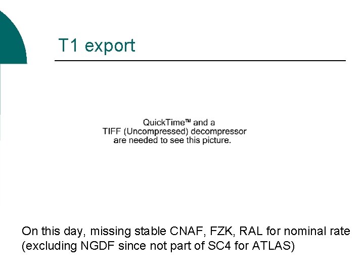 T 1 export On this day, missing stable CNAF, FZK, RAL for nominal rate