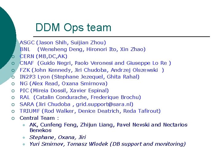 DDM Ops team ¡ ¡ ¡ ASGC (Jason Shih, Suijian Zhou) BNL (Wensheng Deng,