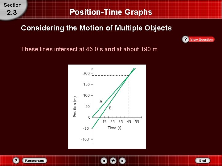 Section 2. 3 Position-Time Graphs Considering the Motion of Multiple Objects These lines intersect