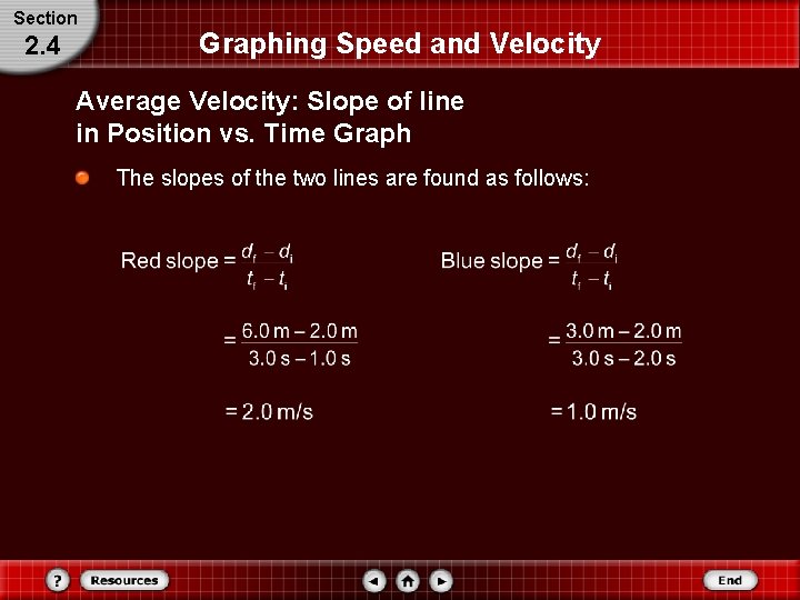 Section 2. 4 Graphing Speed and Velocity Average Velocity: Slope of line in Position