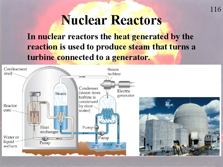 Nuclear Reactors In nuclear reactors the heat generated by the reaction is used to