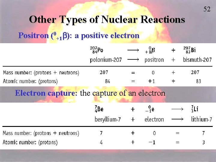 52 Other Types of Nuclear Reactions Positron (0+1 b): a positive electron 207 Electron