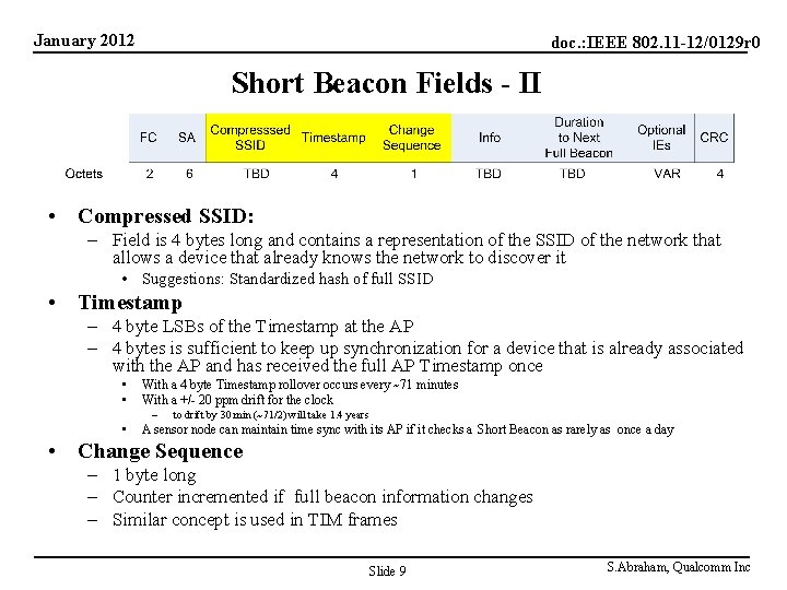 January 2012 doc. : IEEE 802. 11 -12/0129 r 0 Short Beacon Fields -