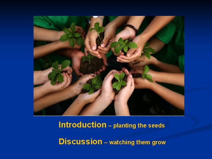 Introduction – planting the seeds Discussion – watching them grow 