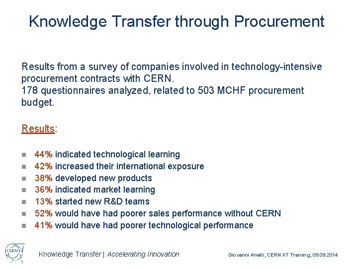 Knowledge Transfer through Procurement Results from a survey of companies involved in technology-intensive procurement