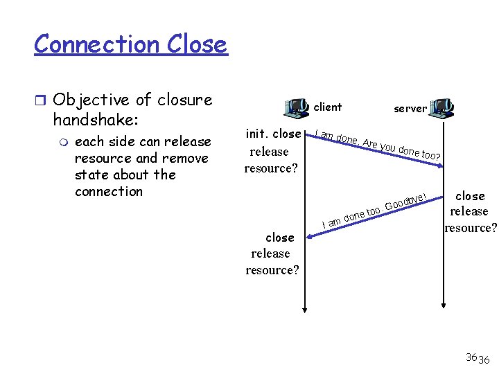 Connection Close r Objective of closure handshake: m each side can release resource and