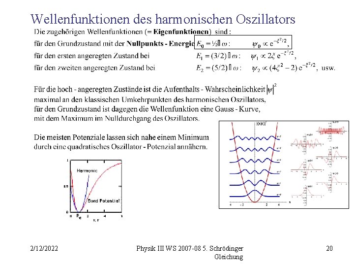 Wellenfunktionen des harmonischen Oszillators 2/12/2022 Physik III WS 2007 -08 5. Schrödinger Gleichung 20