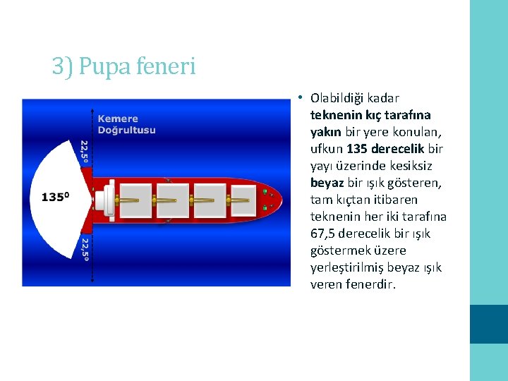 3) Pupa feneri • Olabildiği kadar teknenin kıç tarafına yakın bir yere konulan, ufkun