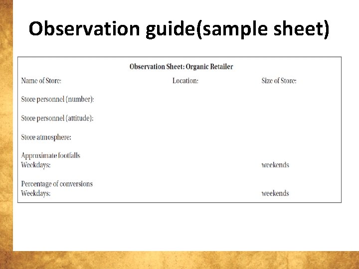 Observation guide(sample sheet) 