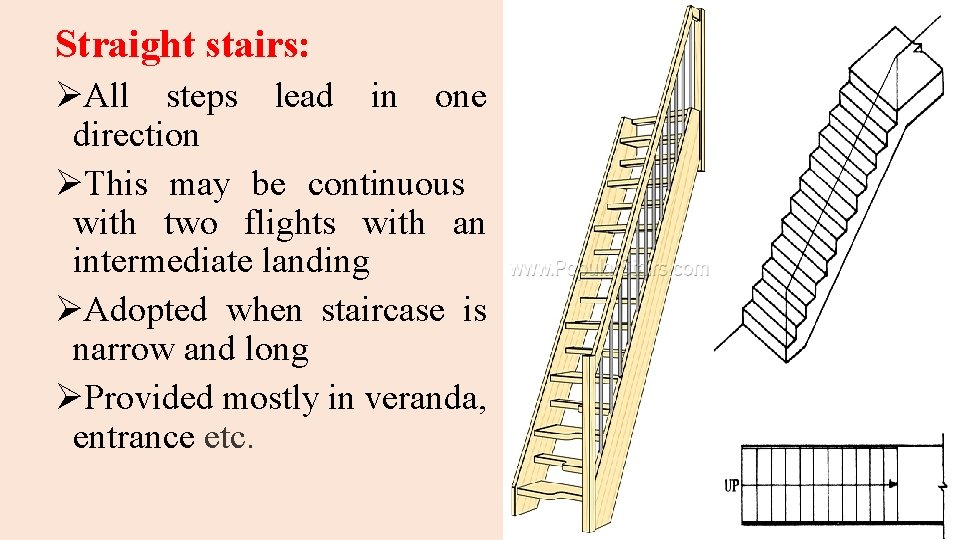 Straight stairs: ØAll steps lead in one direction ØThis may be continuous with two