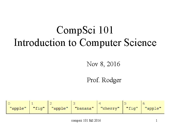 Comp. Sci 101 Introduction to Computer Science Nov 8, 2016 Prof. Rodger compsci 101